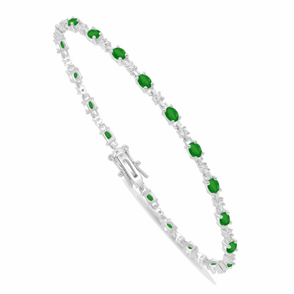 Sterling Silver 925 Bracelet Rhodium Plated Embedded With Emerald Zircon And White Zircon