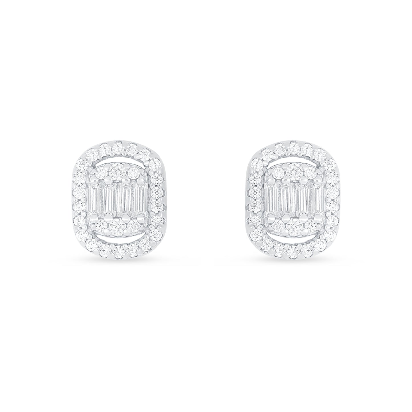 Sterling Silver 925 Earring Rhodium Plated Embedded With White Zircon