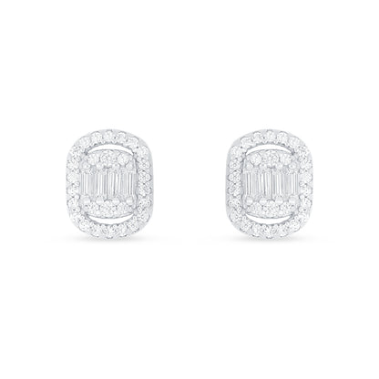Sterling Silver 925 Earring Rhodium Plated Embedded With White Zircon