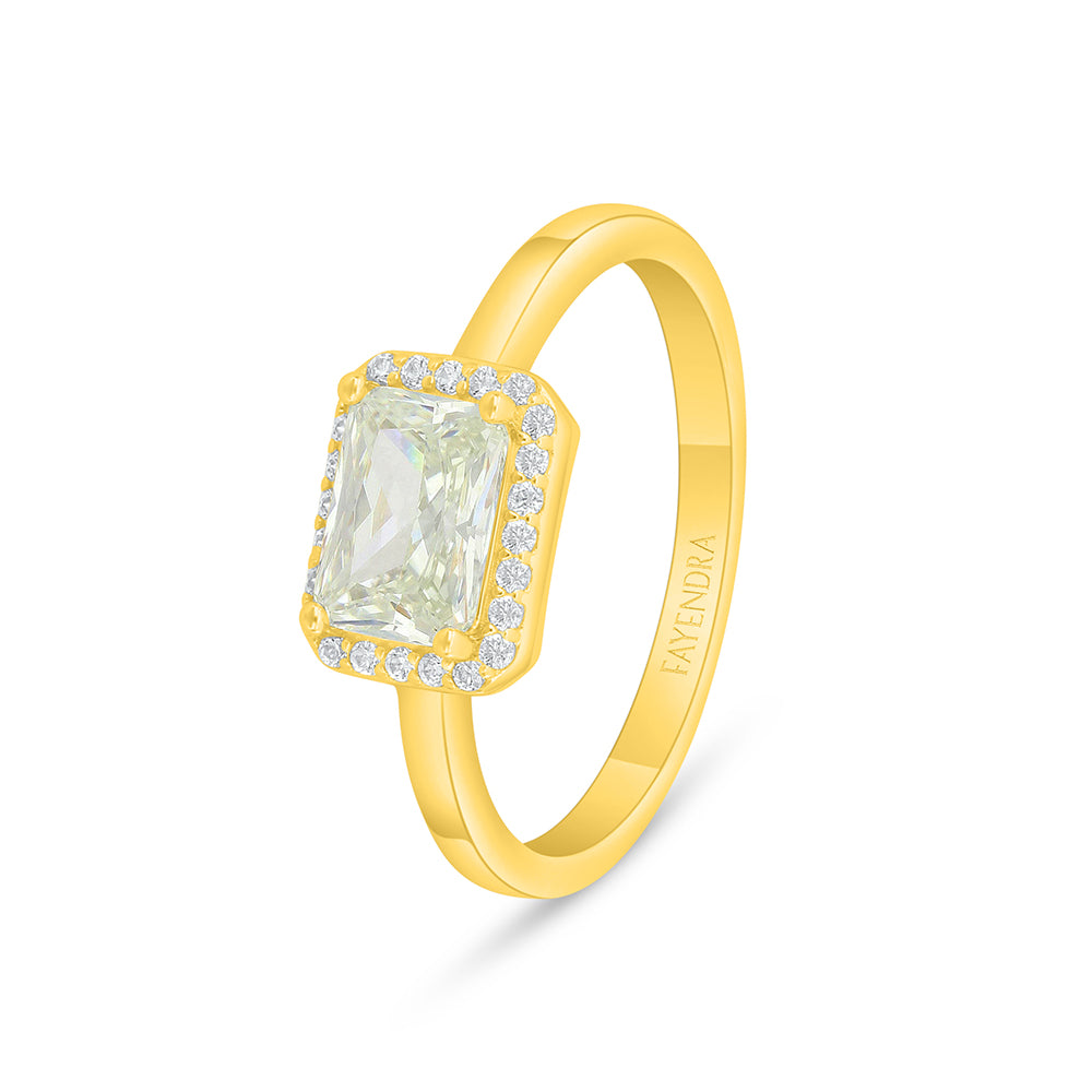 Sterling Silver 925 Ring Golden Plated Embedded With Yellow Diamond And White Zircon