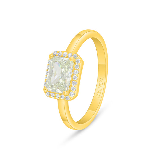 Sterling Silver 925 Ring Golden Plated Embedded With Yellow Diamond And White Zircon
