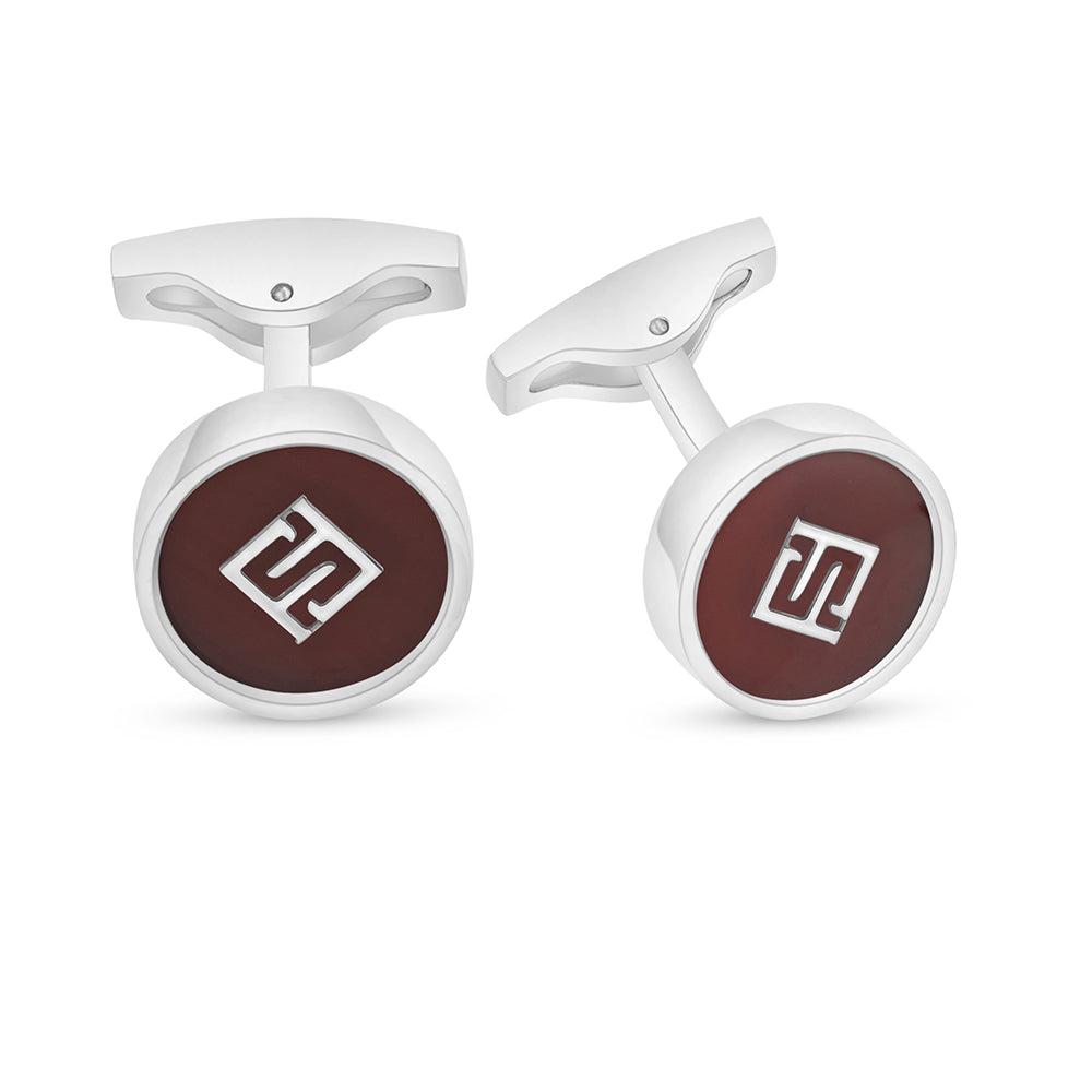 كبك ستانلس ستيل لون فضي عيار L316 مرصع احجار عقيق احمر Shiny Steel 