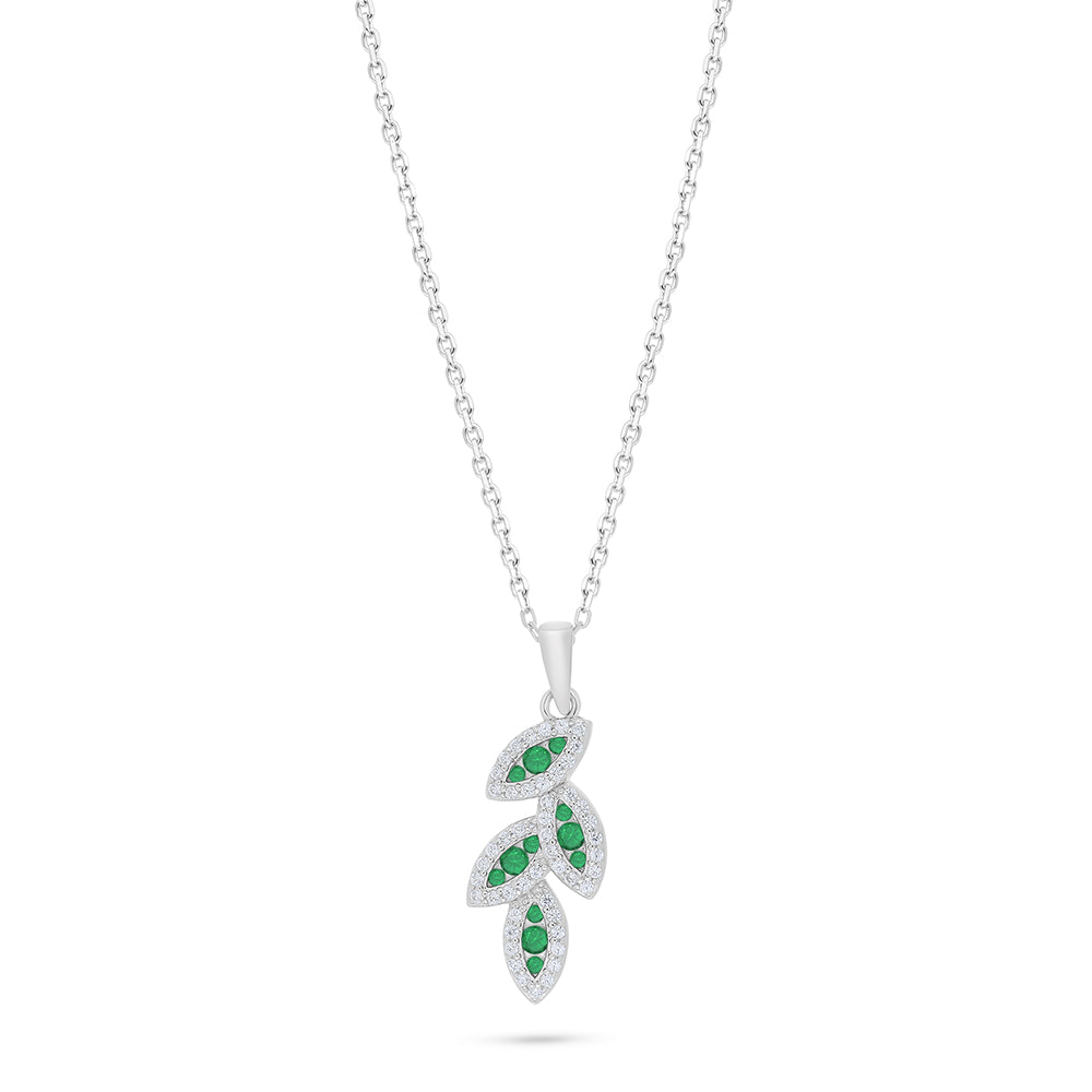 Sterling Silver 925 Necklace Rhodium Plated Embedded With Emerald Zircon And White Zircon