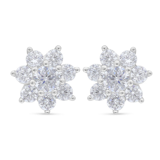 Sterling Silver 925 Earring Rhodium Plated Embedded With White Zircon