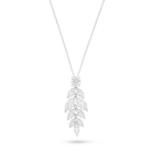 Sterling Silver 925 Necklace Rhodium Plated Embedded With Diamond Zircon And White Zircon