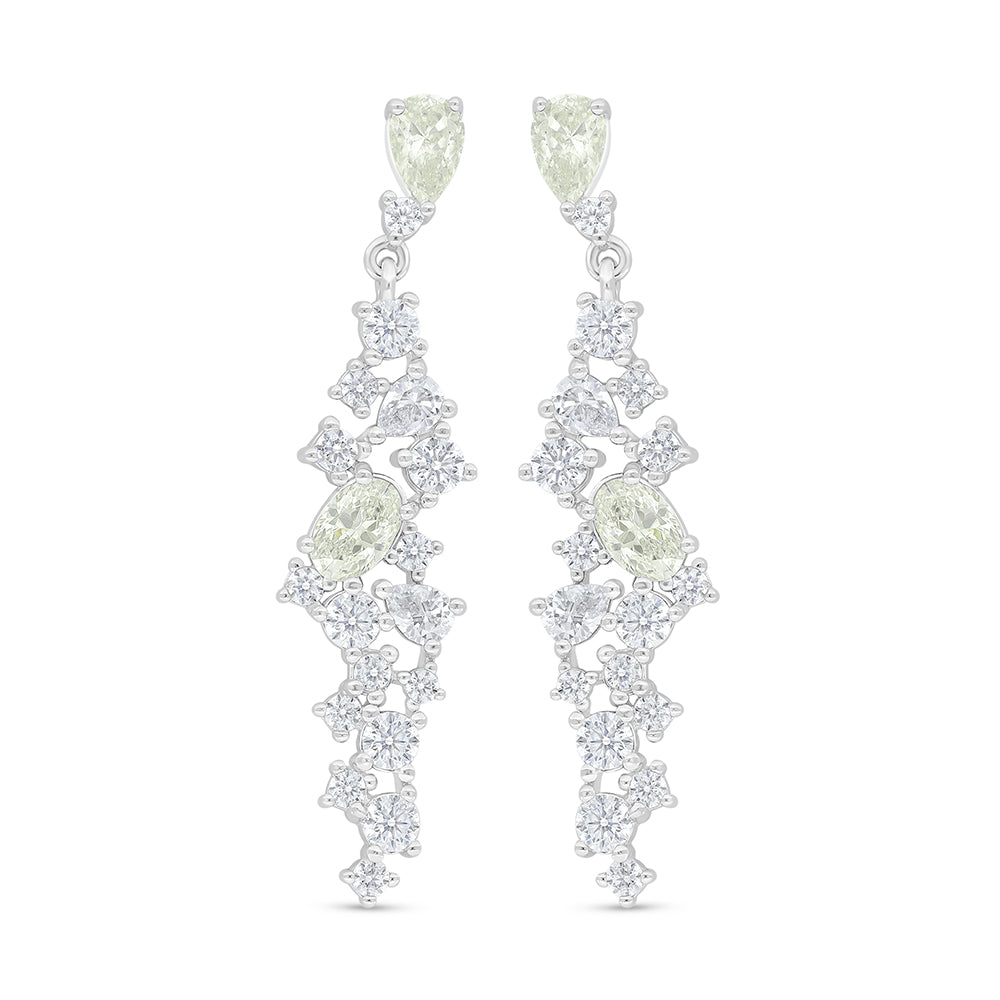 Sterling Silver 925 Earring Rhodium Plated Embedded With Yellow Diamond And White Zircon