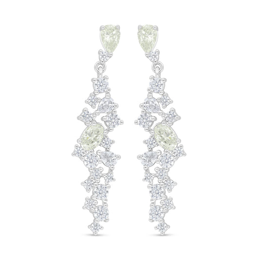 Sterling Silver 925 Earring Rhodium Plated Embedded With Yellow Diamond And White Zircon