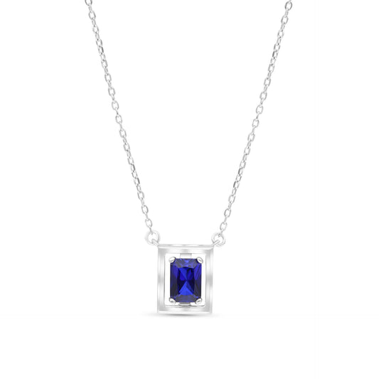 Sterling Silver 925 Necklace Rhodium Plated Embedded With Sapphire Corundum