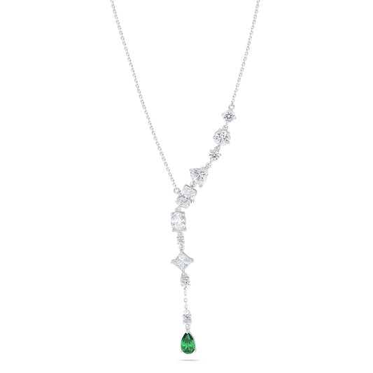 Sterling Silver 925 Necklace Rhodium Plated Embedded With Emerald Zircon And White Zircon