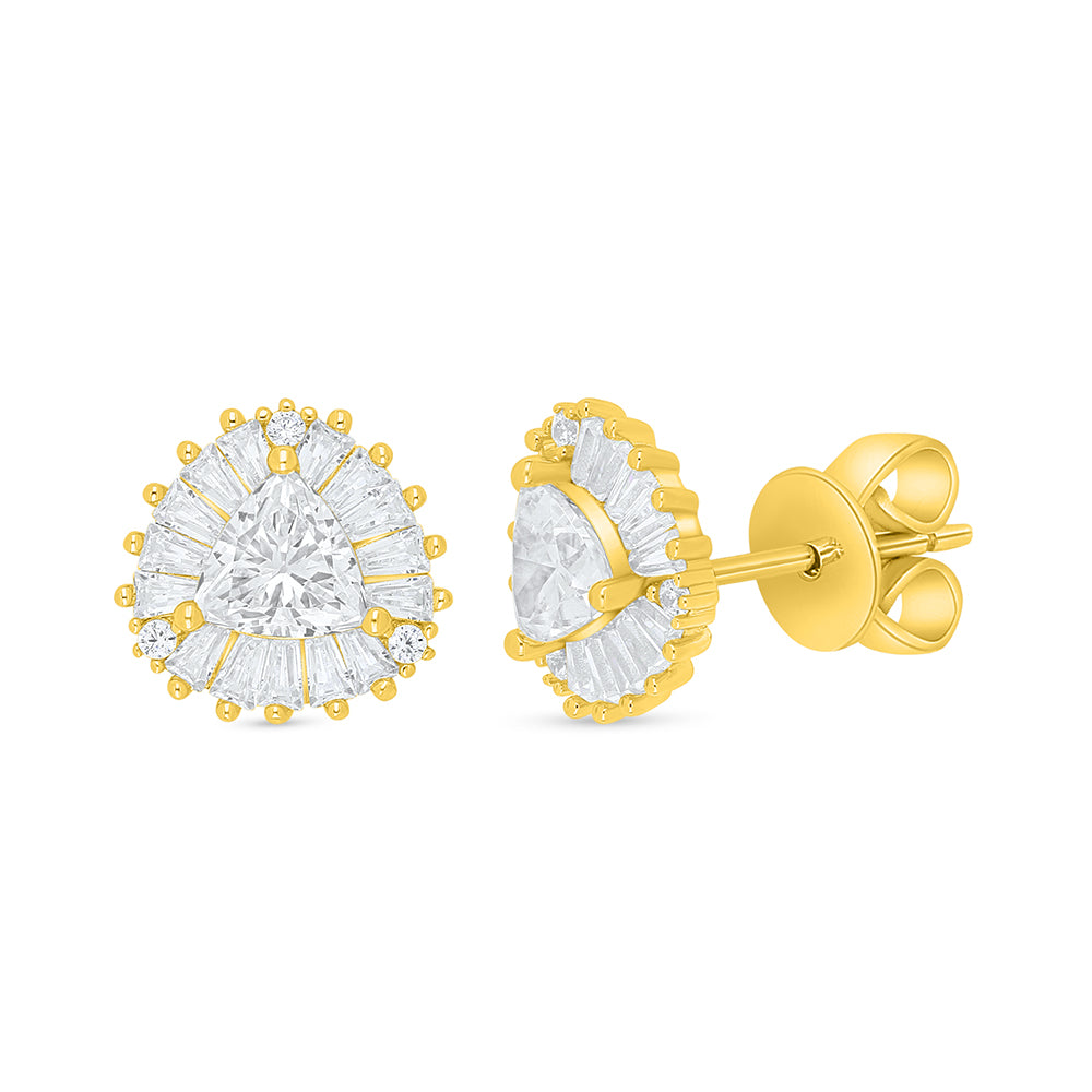 Sterling Silver 925 Earring Golden Plated Embedded With Diamond Zircon And White Zircon