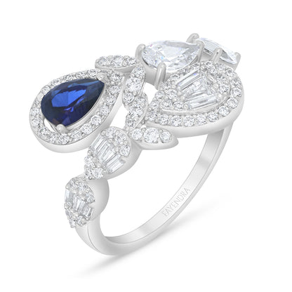 Sterling Silver 925 Set Rhodium Plated Embedded With Sapphire Corundum And White Zircon
