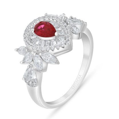 Sterling Silver 925 Set Rhodium Plated Embedded With Ruby Corundum And White Zircon