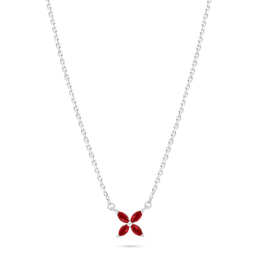 Sterling Silver 925 Necklace Rhodium Plated Embedded With Ruby Corundum