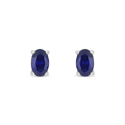 Sterling Silver 925 Earring Rhodium Plated Embedded With Sapphire Corundum And White Zircon
