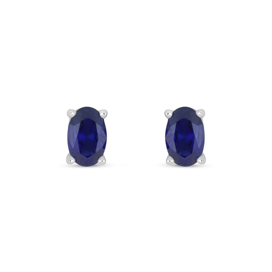 Sterling Silver 925 Earring Rhodium Plated Embedded With Sapphire Corundum And White Zircon