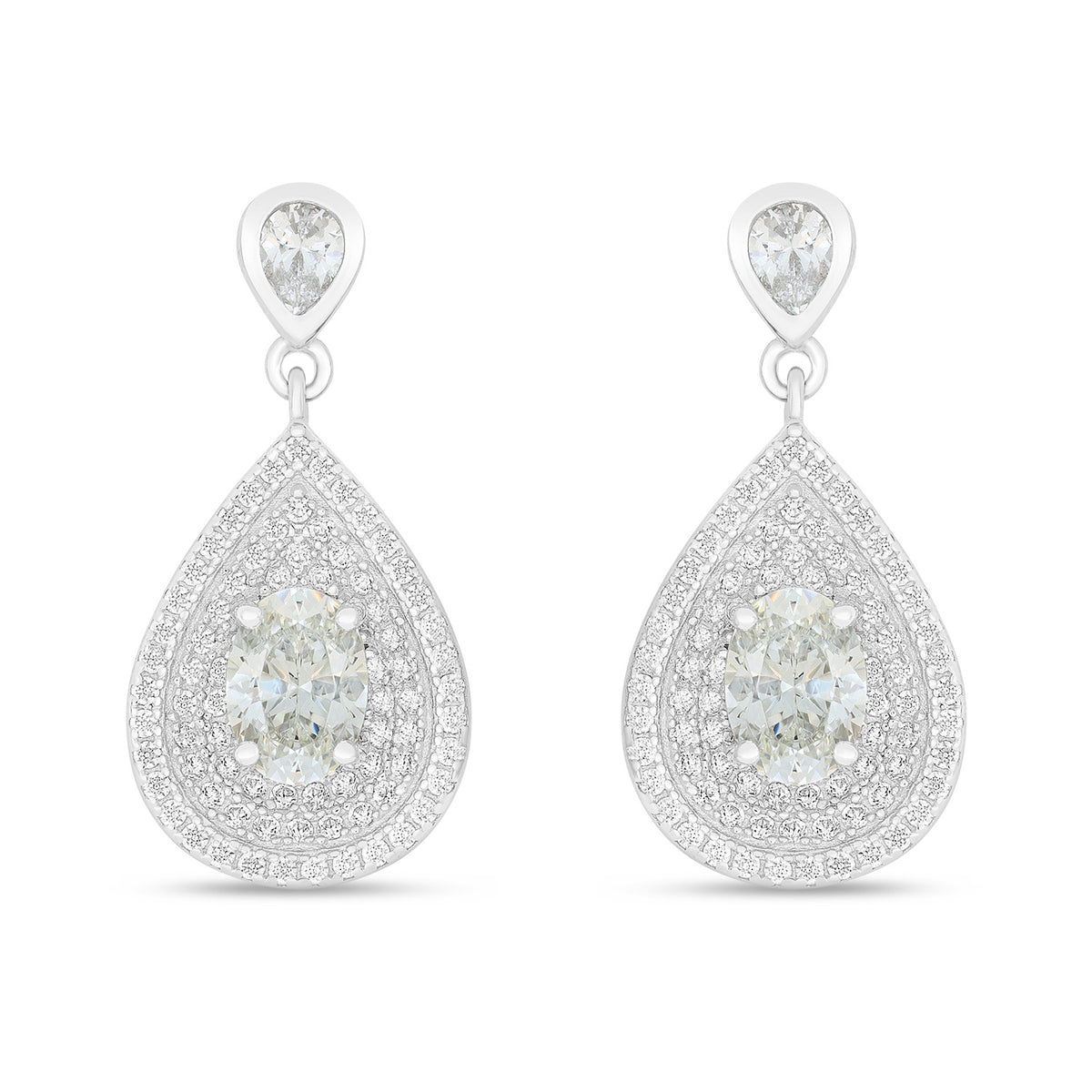 Sterling Silver 925 Earring Rhodium Plated Embedded With Diamond Zircon And White Zircon
