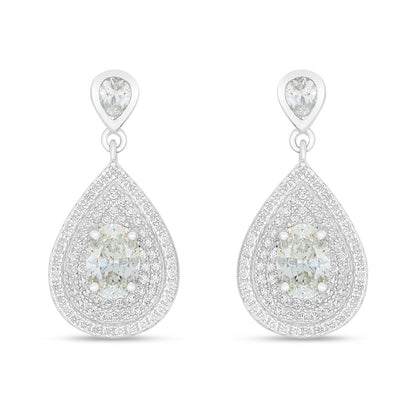 Sterling Silver 925 Earring Rhodium Plated Embedded With Diamond Zircon And White Zircon