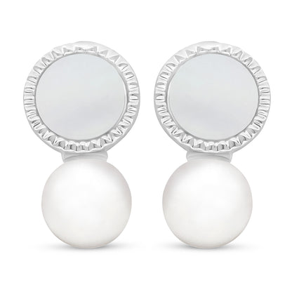 Sterling Silver 925 Earring Rhodium Plated Embedded With Natural White Pearl And White Shell