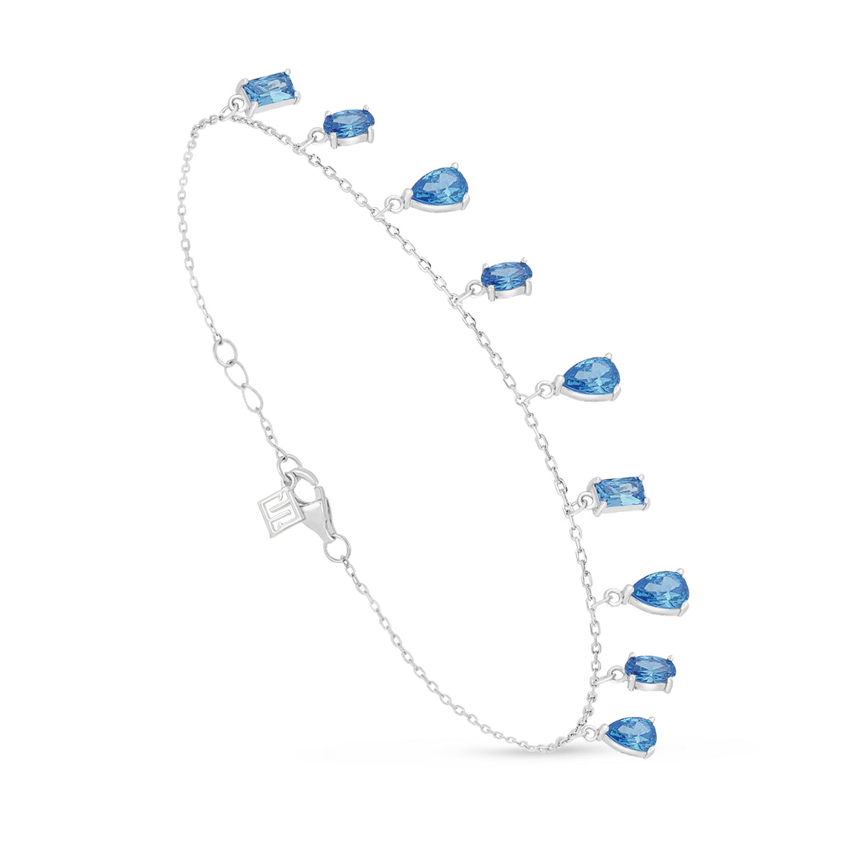 Sterling Silver 925 Bracelet Rhodium Plated Embedded With Blue Spinel