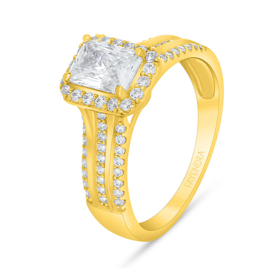 Sterling Silver 925 Ring Golden Plated Embedded With White Zircon