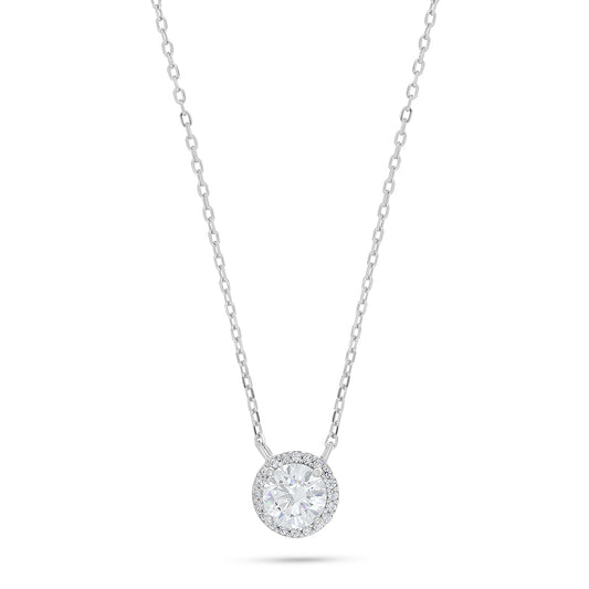 Sterling Silver 925 Necklace Rhodium Plated Embedded With Diamond Zircon And White Zircon