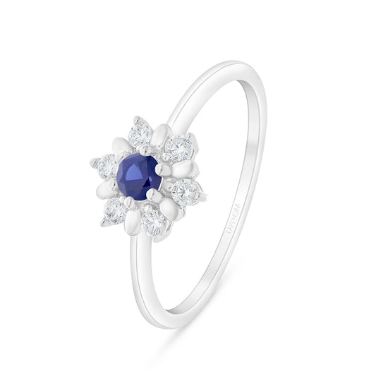 Sterling Silver 925 Ring Rhodium Plated Embedded With Sapphire Corundum And White Zircon