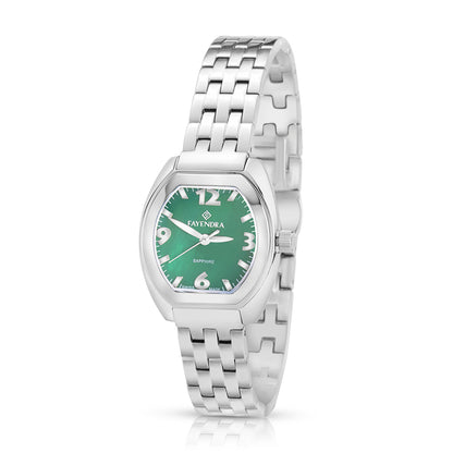 ساعة ستانلس ستيل عيار L316 بلون فضي - مينا حجر صدف ام اللالئ الاخضر