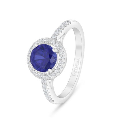 خاتم من الفضة الخالصة عيار 925 مطلي روديوم مرصع زفير كروندوم و فص ابيض