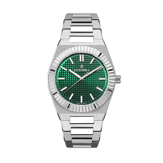 Stainless Steel 316L Watch Silver Color For Men - GREEN METAL DIAL