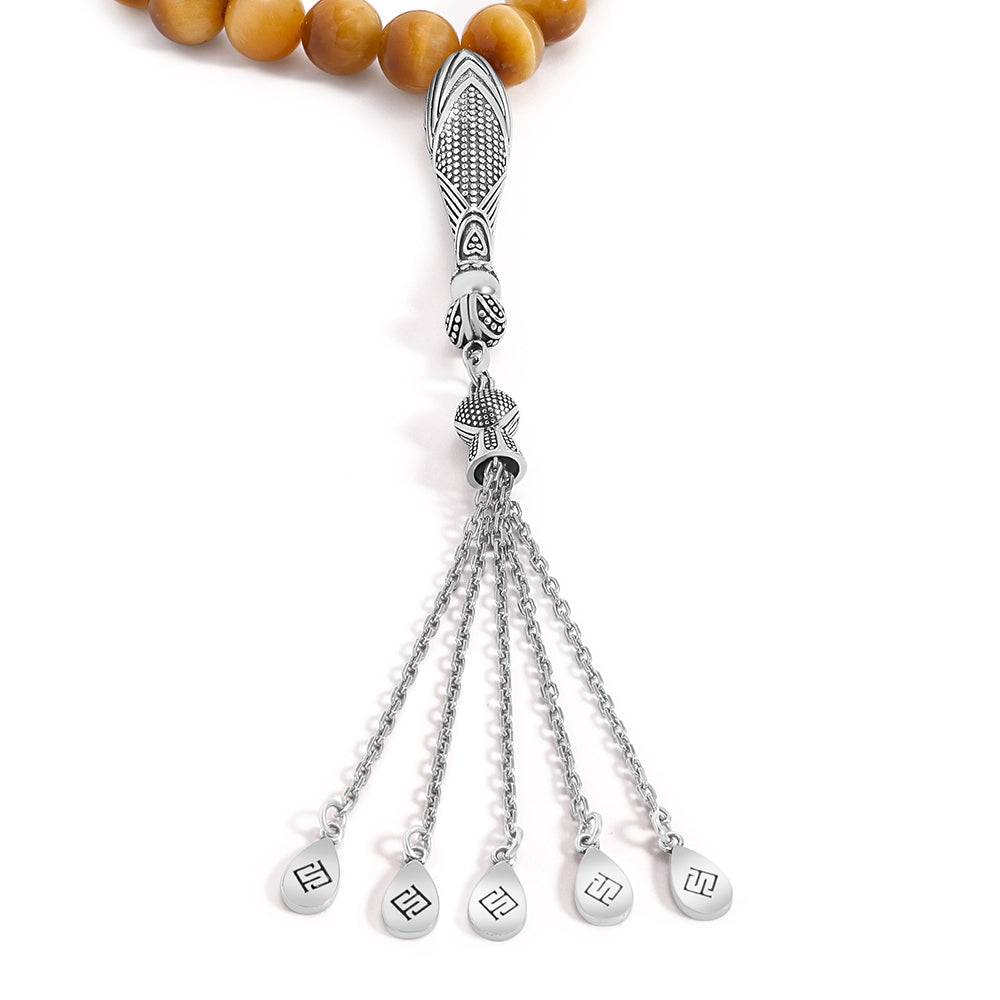 Rosary 33 Golden Tiger Eye Bead 10 mm Sterling Silver 925 Set Oxidized LOGO