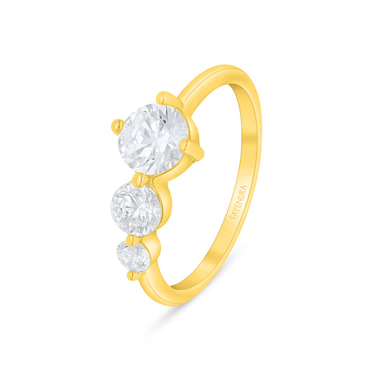 Sterling Silver 925 Ring Golden Plated Embedded With White Zircon