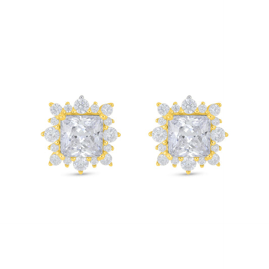 Sterling Silver 925 Earring Golden Plated Embedded With White Zircon