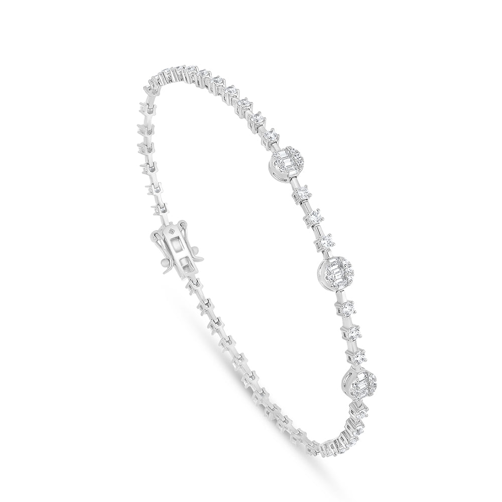 Sterling Silver 925 Bracelet Rhodium Plated Embedded With White Zircon