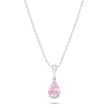 Sterling Silver 925 Necklace Rhodium Plated Embedded With Pink Zircon