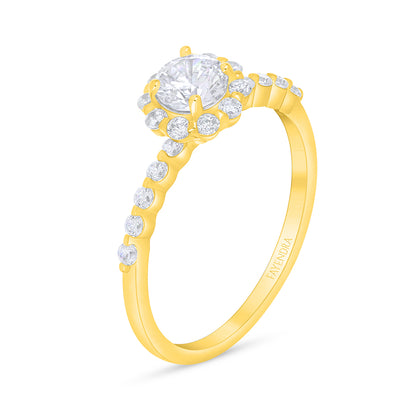 Sterling Silver 925 Ring Golden Plated Embedded With White Zircon