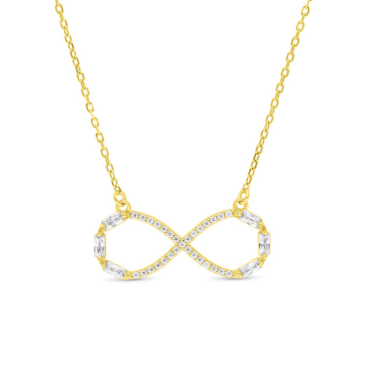 Sterling Silver 925 Necklace Gold Plated Embedded With White Zircon