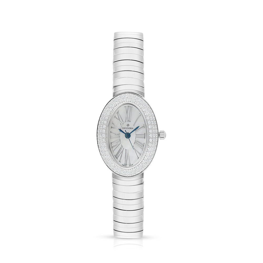 Stainless Steel 316L Watch Silver Color Embedded With White Zircon - white MOP Dial