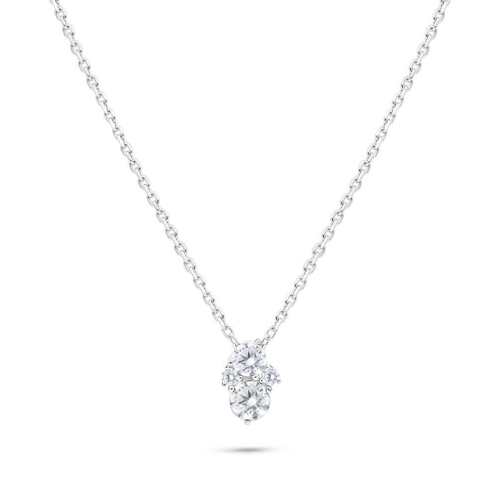 Sterling Silver 925 Necklace Rhodium Plated Embedded With White Zircon