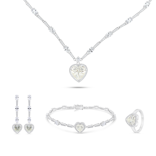 Sterling Silver 925 SET Rhodium Plated Embedded With Yellow Zircon And White CZ