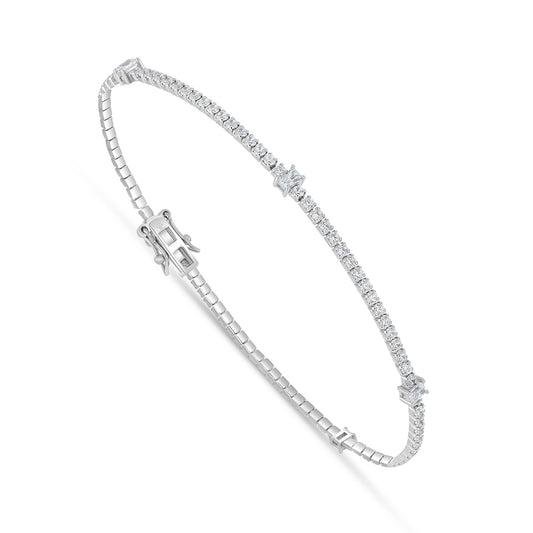 Sterling Silver 925 Bracelet Rhodium Plated Embedded With White Zircon