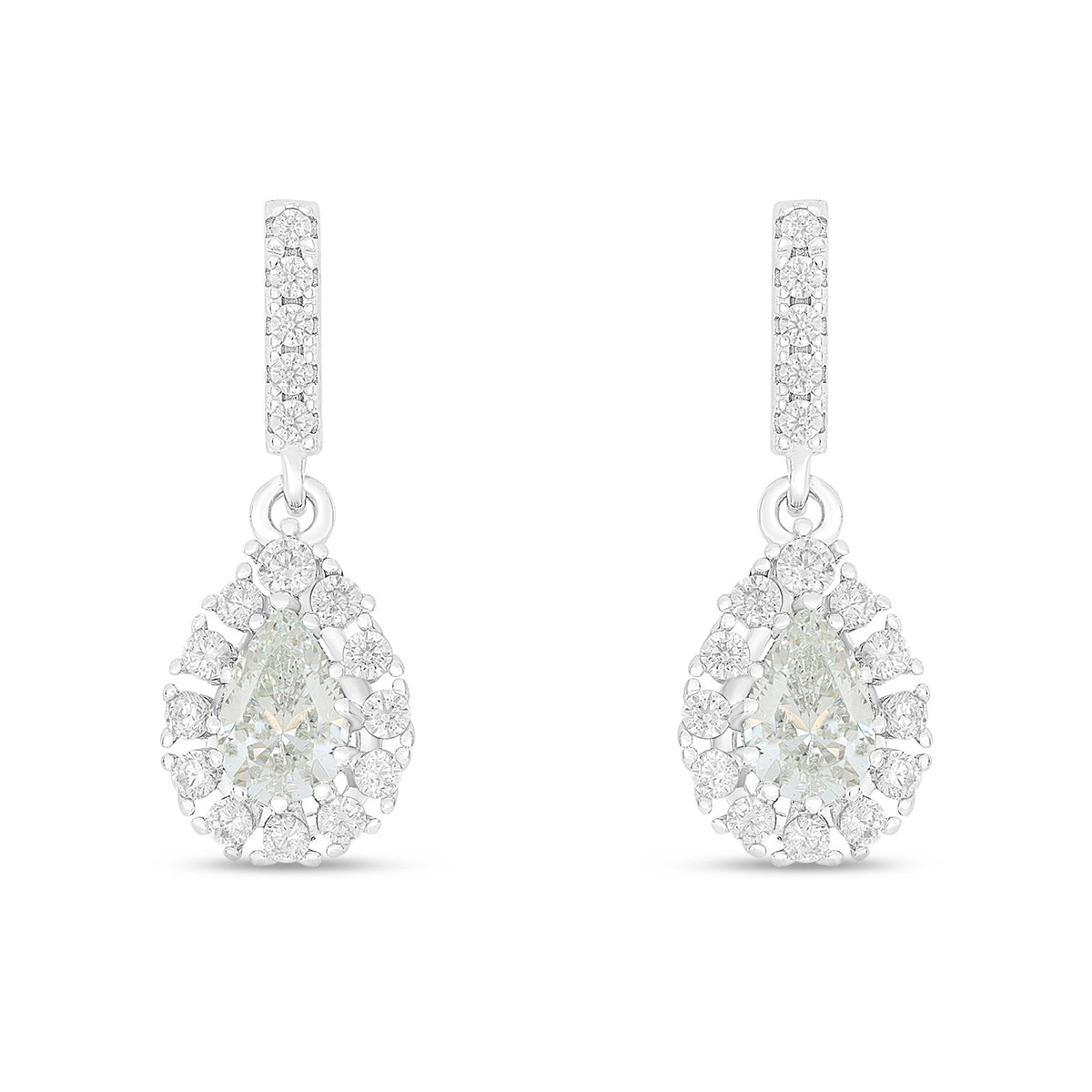 Sterling Silver 925 Earring Rhodium Plated Embedded With Diamond Zircon And White Zircon