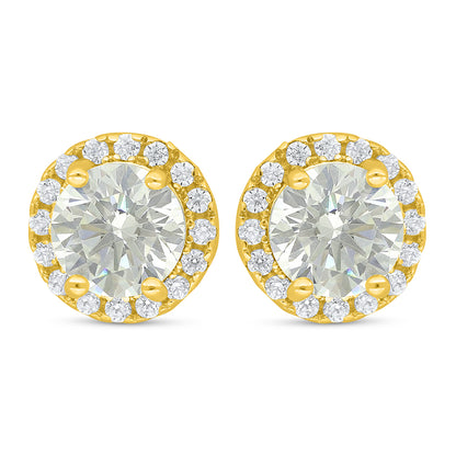 Sterling Silver 925 Earring Golden Plated Embedded With Diamond Zircon And White Zircon