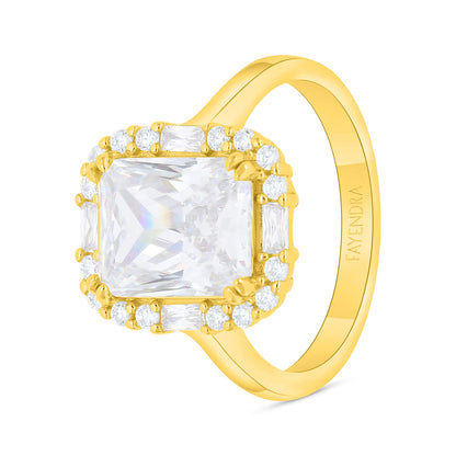 Sterling Silver 925 Ring Golden Plated Embedded With White Zircon