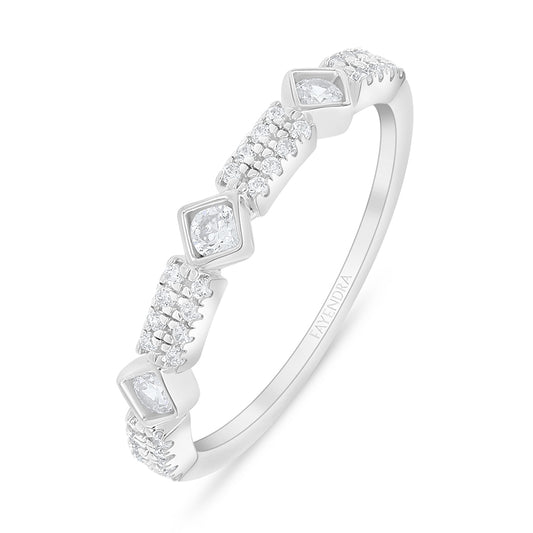 Sterling Silver 925 Ring Rhodium Plated Embedded With White Zircon