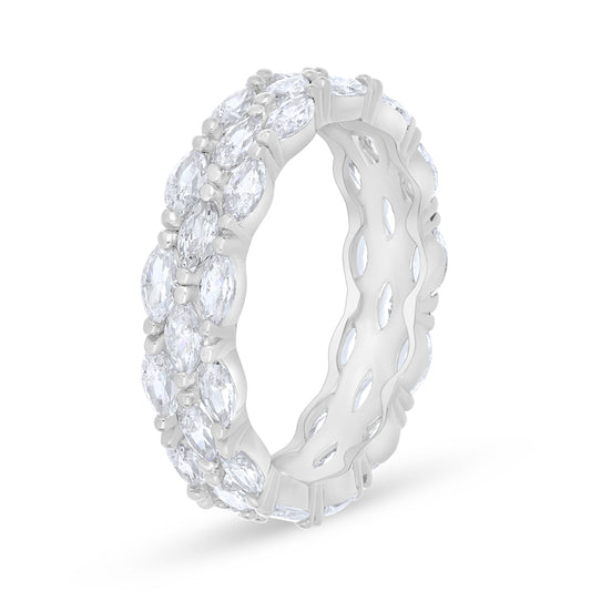 Sterling Silver 925 Ring Rhodium Plated Embedded With White Zircon