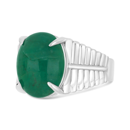 خاتم رجالي من الفضة الخالصة عيار 925 مطلي روديوم مرصع احجار زمرد طبيعي