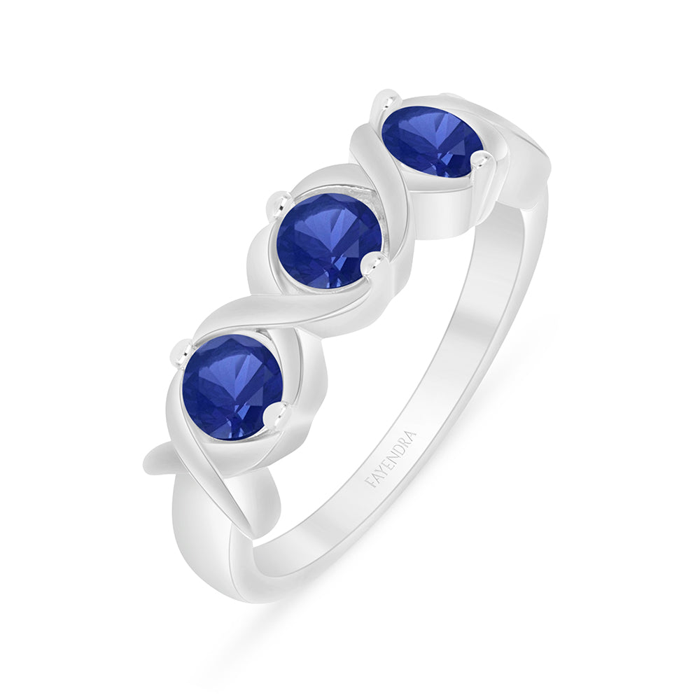 Sterling Silver 925 Ring Rhodium Plated Embedded With Sapphire Corundum