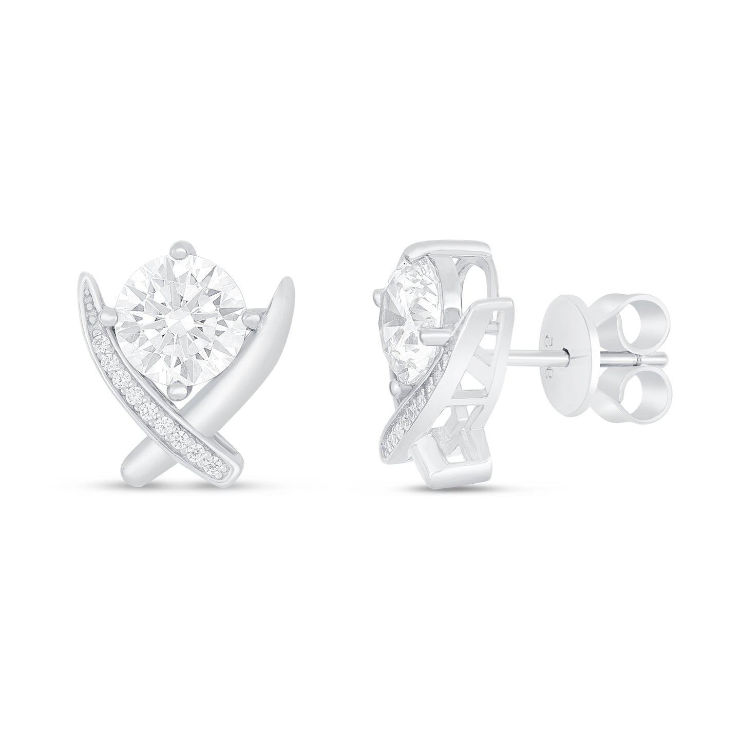 Sterling Silver 925 Earring Rhodium Plated Embedded With White Zircon