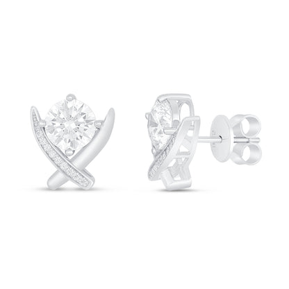 Sterling Silver 925 Earring Rhodium Plated Embedded With White Zircon