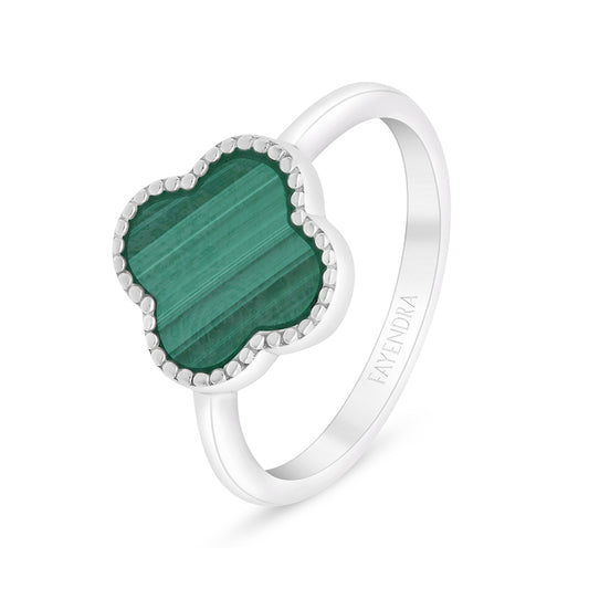 Sterling Silver 925 Ring Rhodium Plated Embedded With Malachite